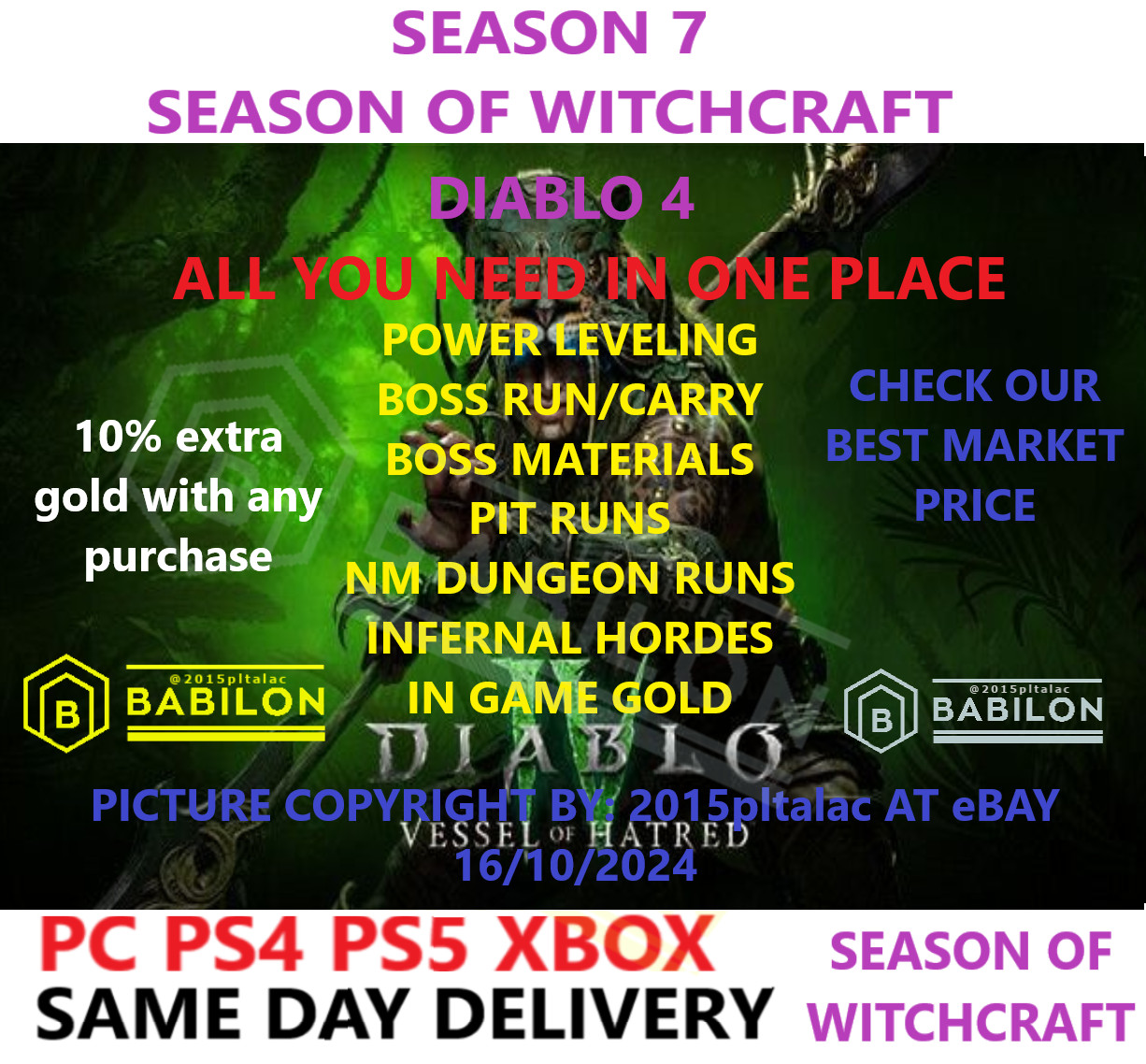 SEASON 7 DIABLO 4 POWER LEVELING GLYPH DURIEL ✅ PC PS4 PS5 XBOX ✅ DIABLO IV