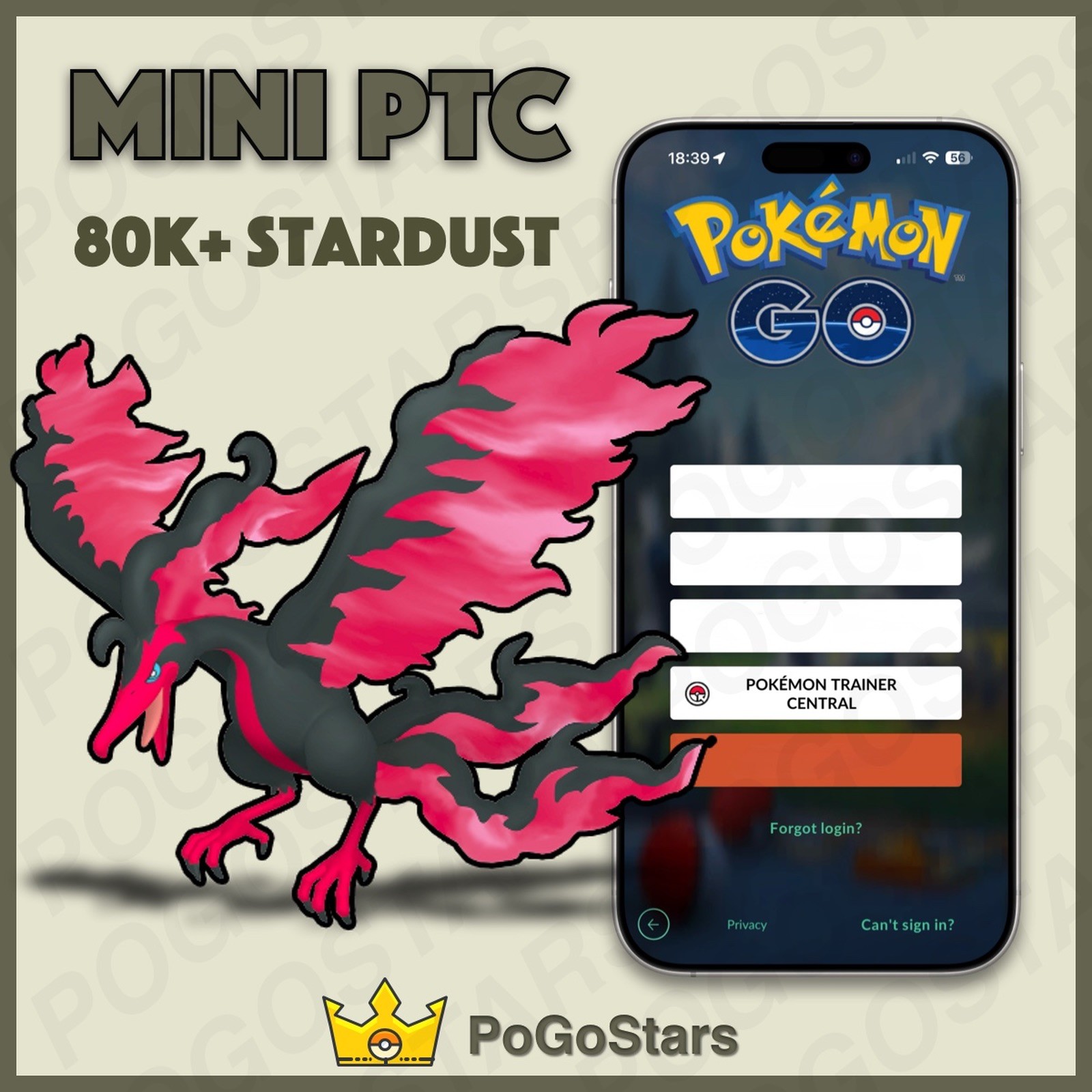 Pokémon PTC GO – Moltres Galarian – 80K Stardust✨Read Description✨