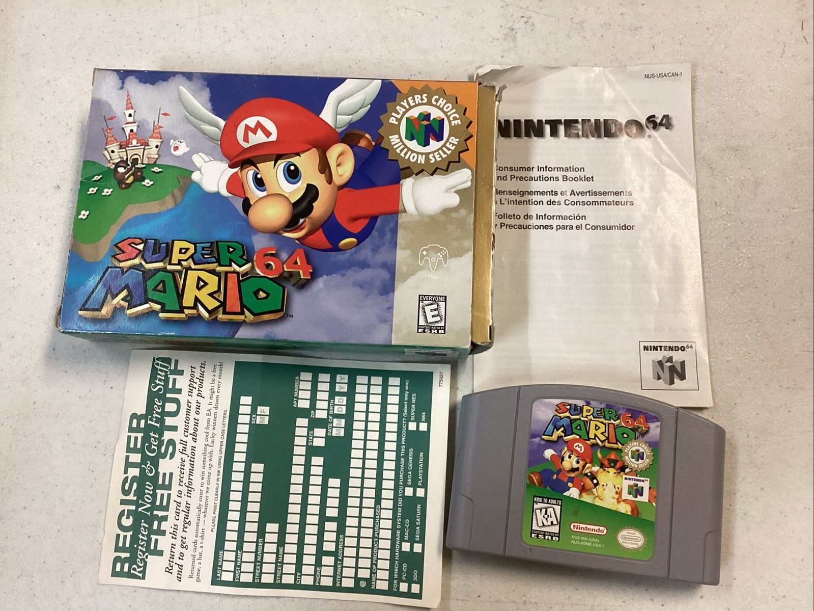 Super Mario 64 (Nintendo 64, 1999) N64 Reg Card No Manual *Tested*