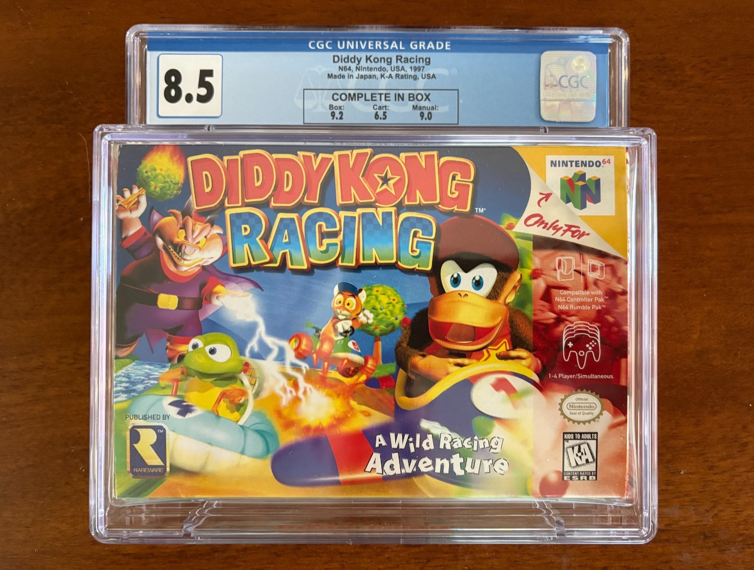 Diddy Kong Racing CGC 8.5 CIB Nintendo 64 N64 9.2 Box Manual Cart Graded Rare