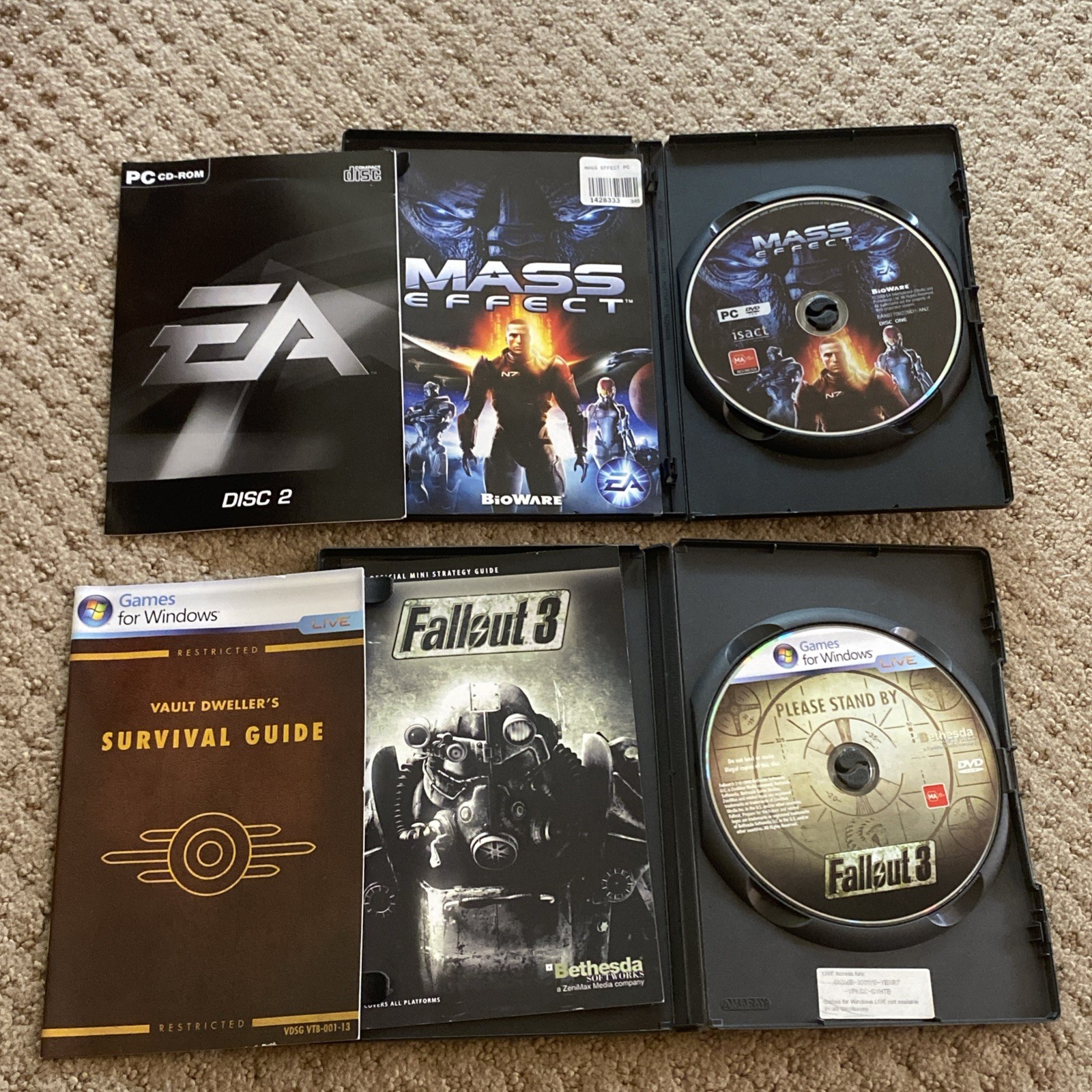 PC DVD Game Bundle Mass Effect + Fallout 3 PC Games MA15+ VGC PAL E. CLEARANCE