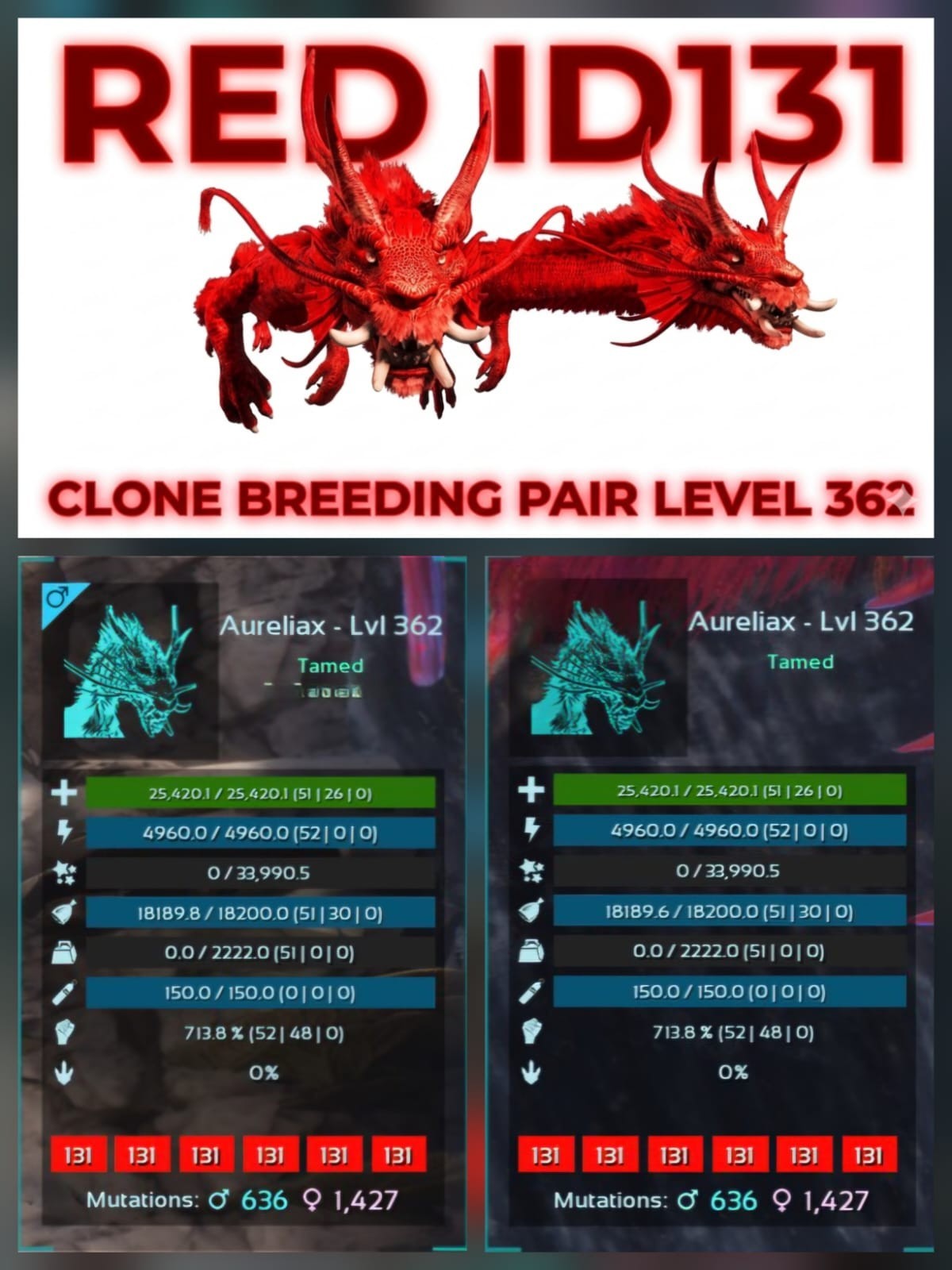 Level 362 Aureliax Top Stats Clone Breeding Pair Ark Asa Pve Official Crossplay