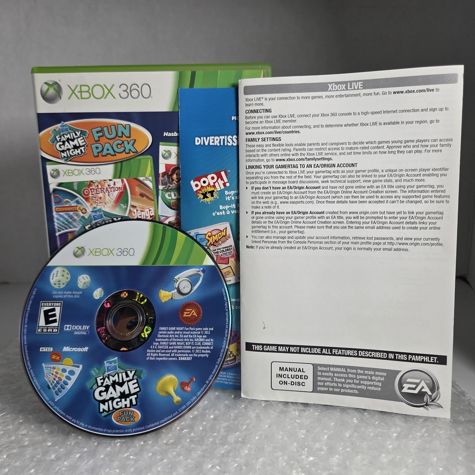 Hasbro Family Game Night Fun Pack Xbox 360 2011 Complete CIB Tested EA Resurface