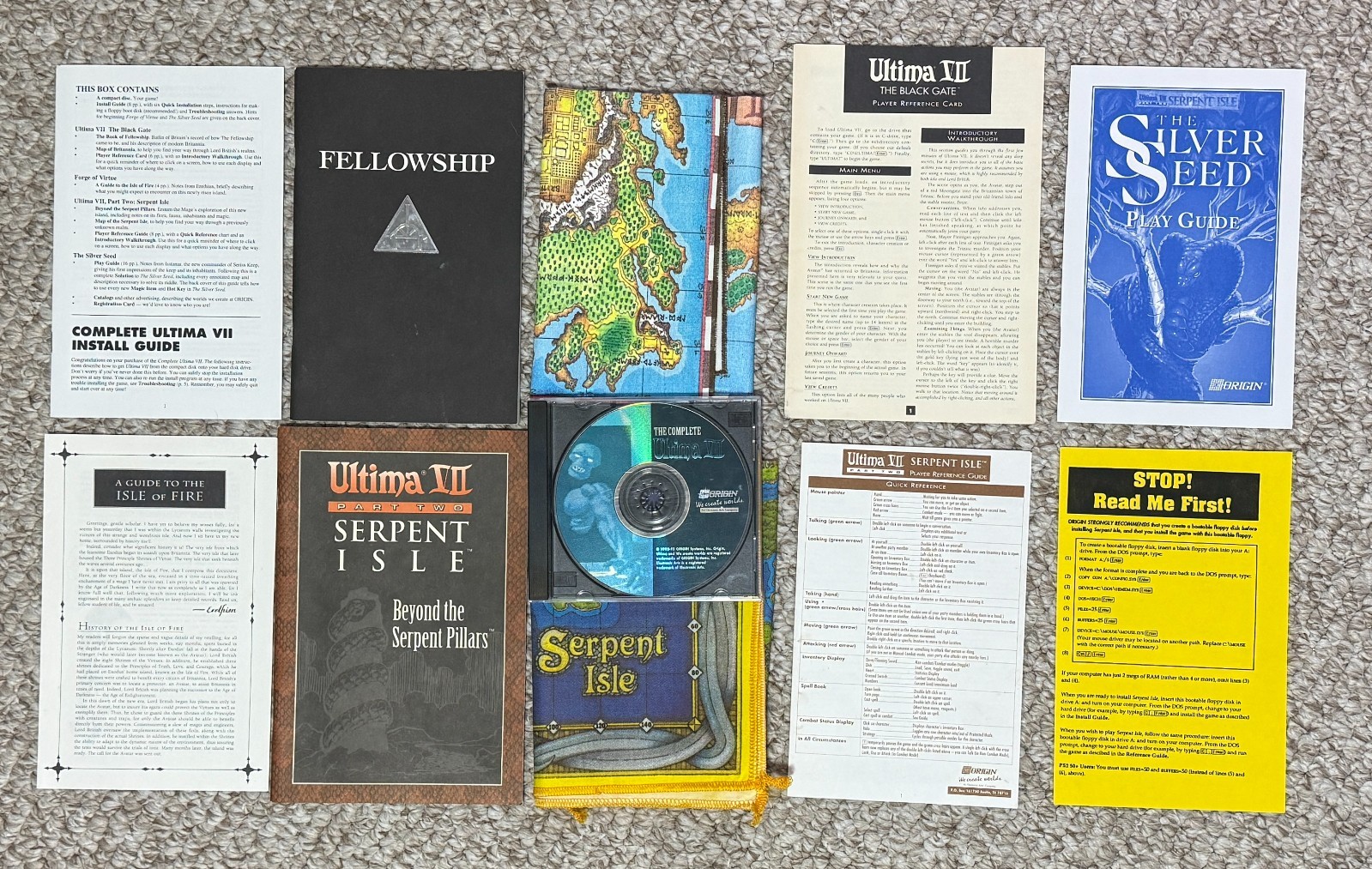 Complete Ultima VII 1994 Origin PC CD-ROM WITH COIN & CLOTH MAPS