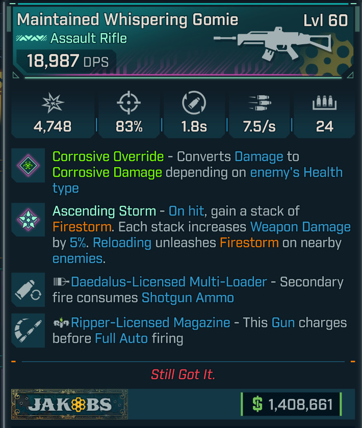 Borderlands 4⭐GOMIE ASSAULT RIFLE⭐CORROSIVE OR⭐SHOTGUN AMMO⭐RIPPER MAG⭐JAKOBS