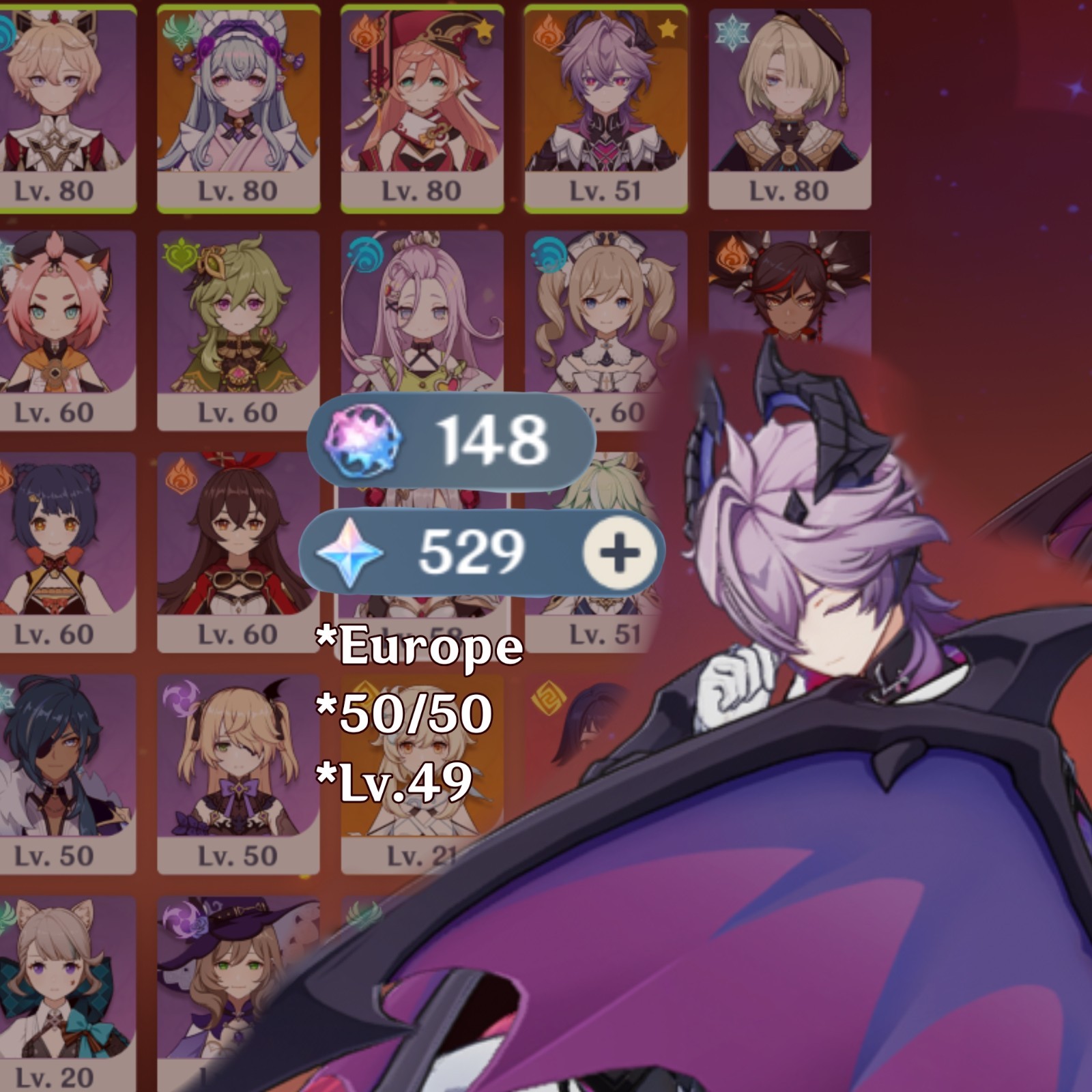 Genshin Impact AR 49 (EUROPE) 148 WISHES start account (sort of)