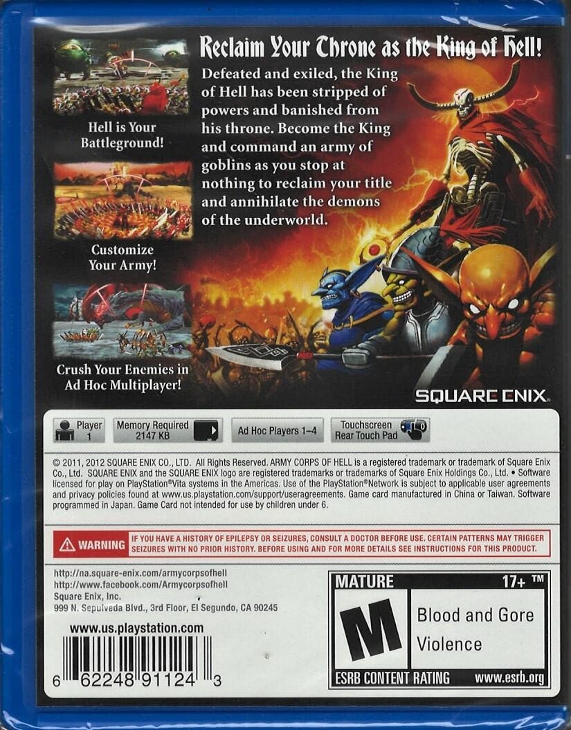 Army Corps Of Hell PSV (Brand New Factory Sealed US Version) Playstation Vita