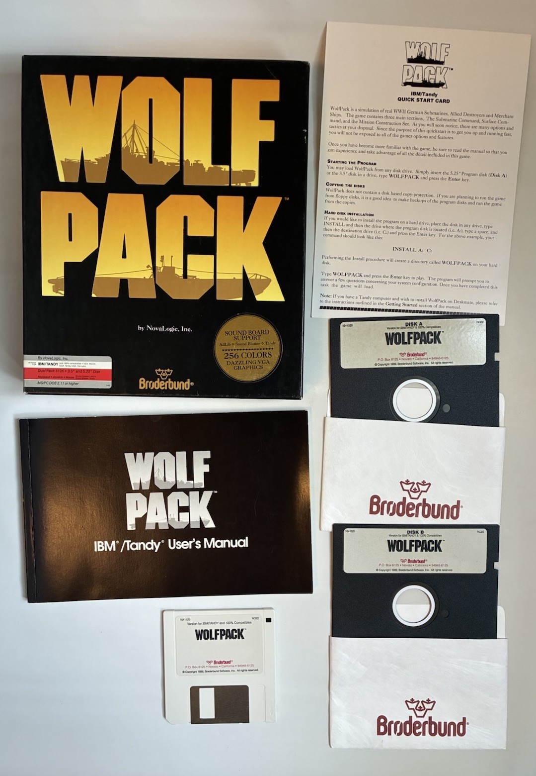 Wolf Pack Brøderbund NovaLogic Naval Strategy Game PC IBM Tandy Dual Pack 1990
