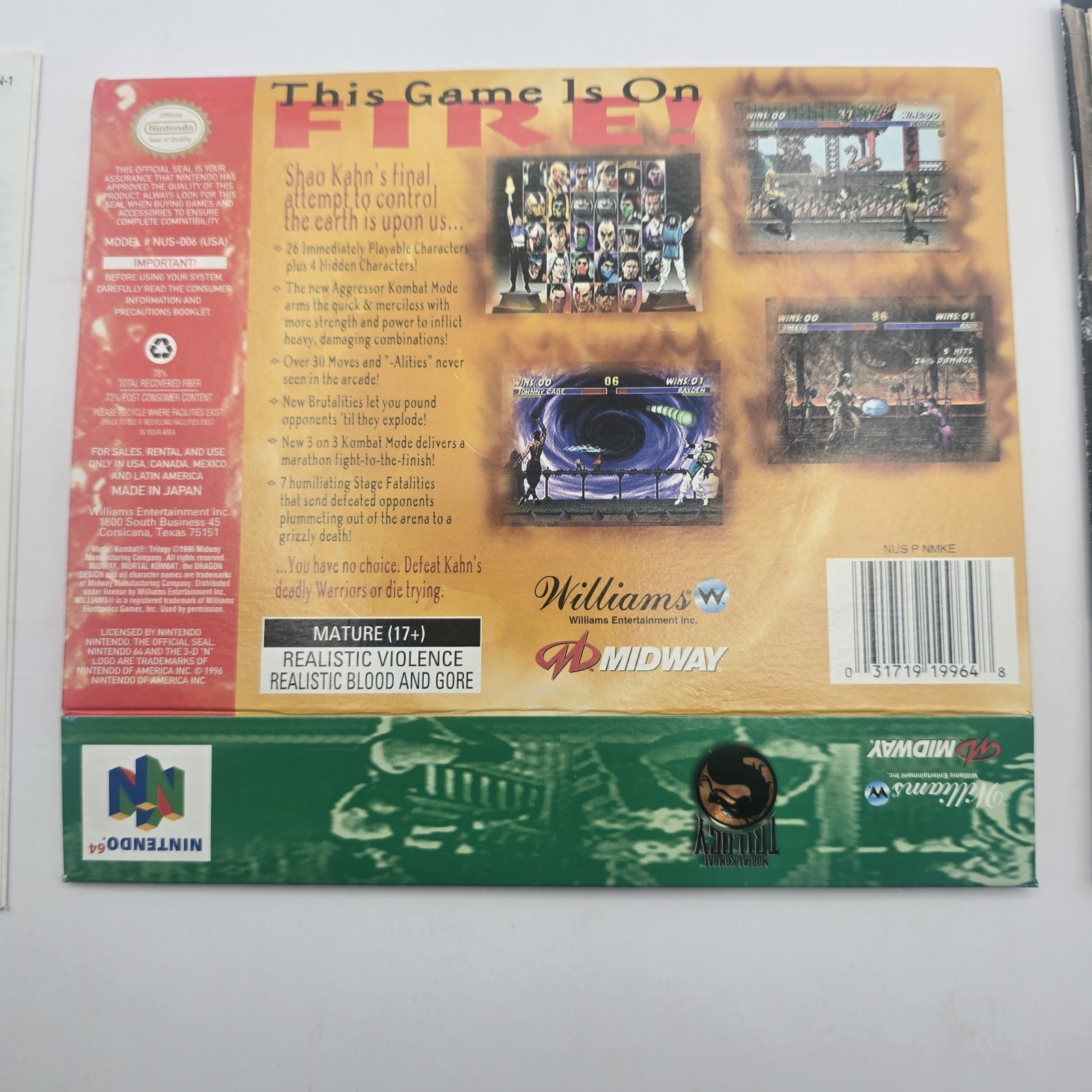 Mortal Kombat Trilogy (Nintendo 64 N64) CIB Box Game Manual