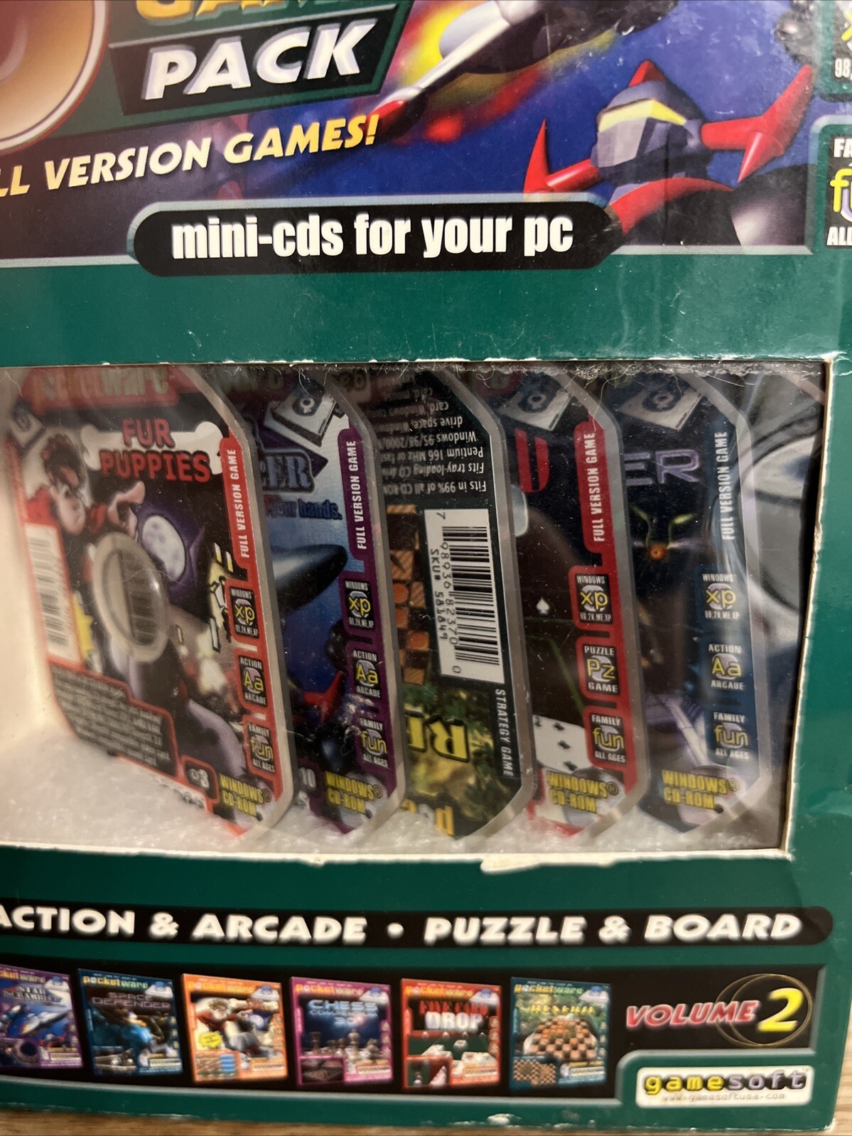 Pocketware 6 CD-ROM Game Pack Action And Arcade+ Puzzle & Board Mini CD’s For PC