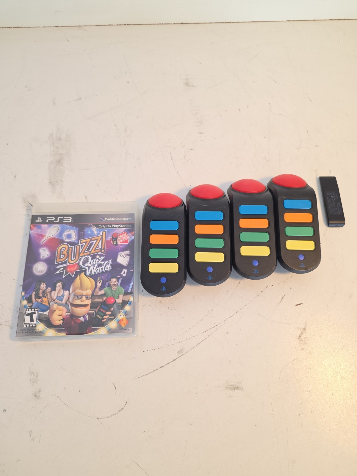 Buzz Quiz TV PS3 Complete w/ Controllers & USB Dongle Tested Working