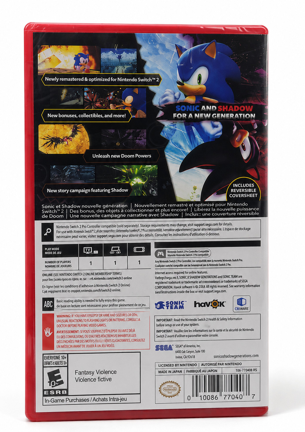 Sonic X Shadow Generations Day One Edition – Nintendo Switch 2 – New Sealed