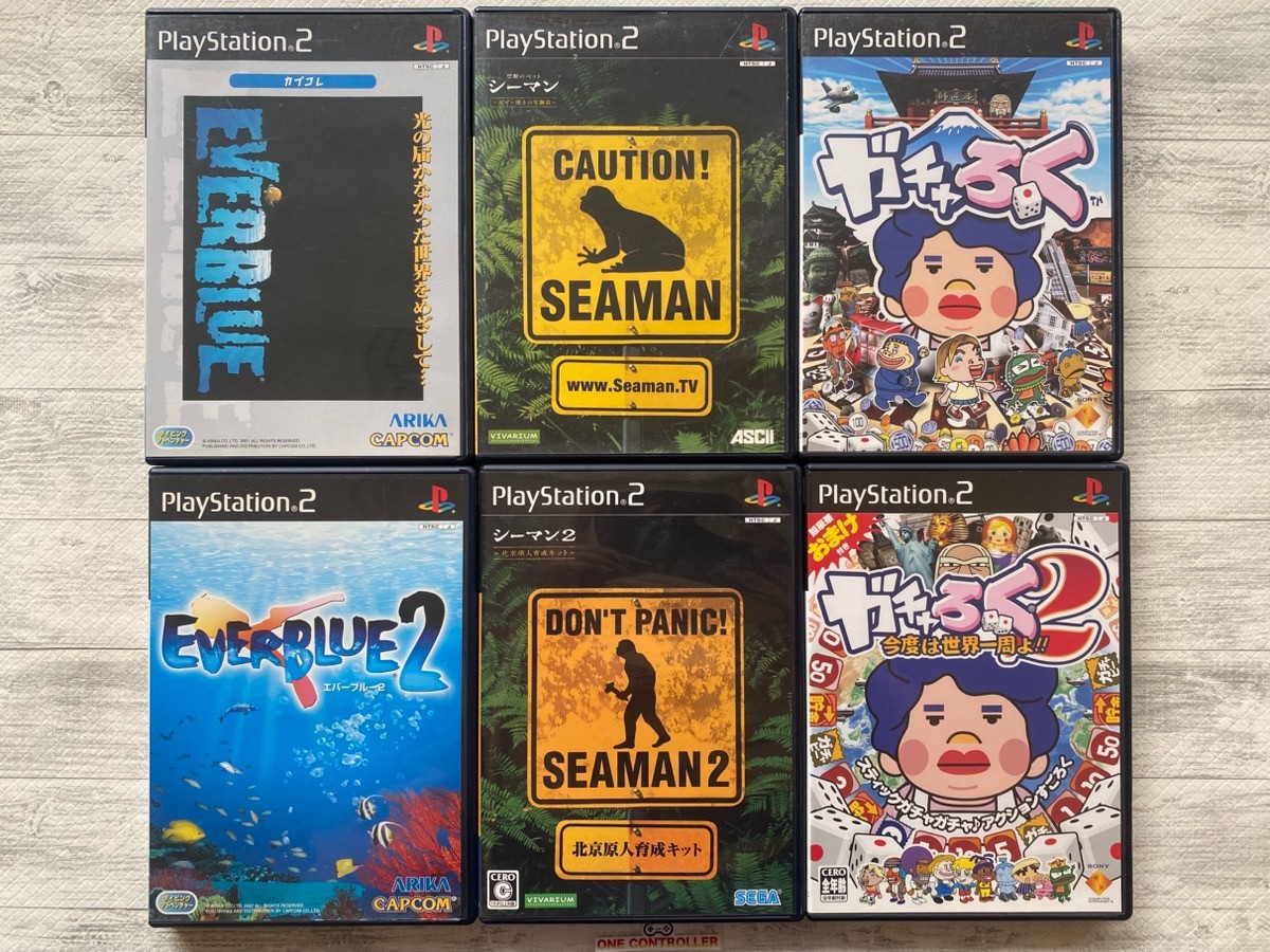 SONY PS2 EVERBLUE Ever Blue 1 2 & Seaman 1 2 & Gacharoku 1 2 set from Japan