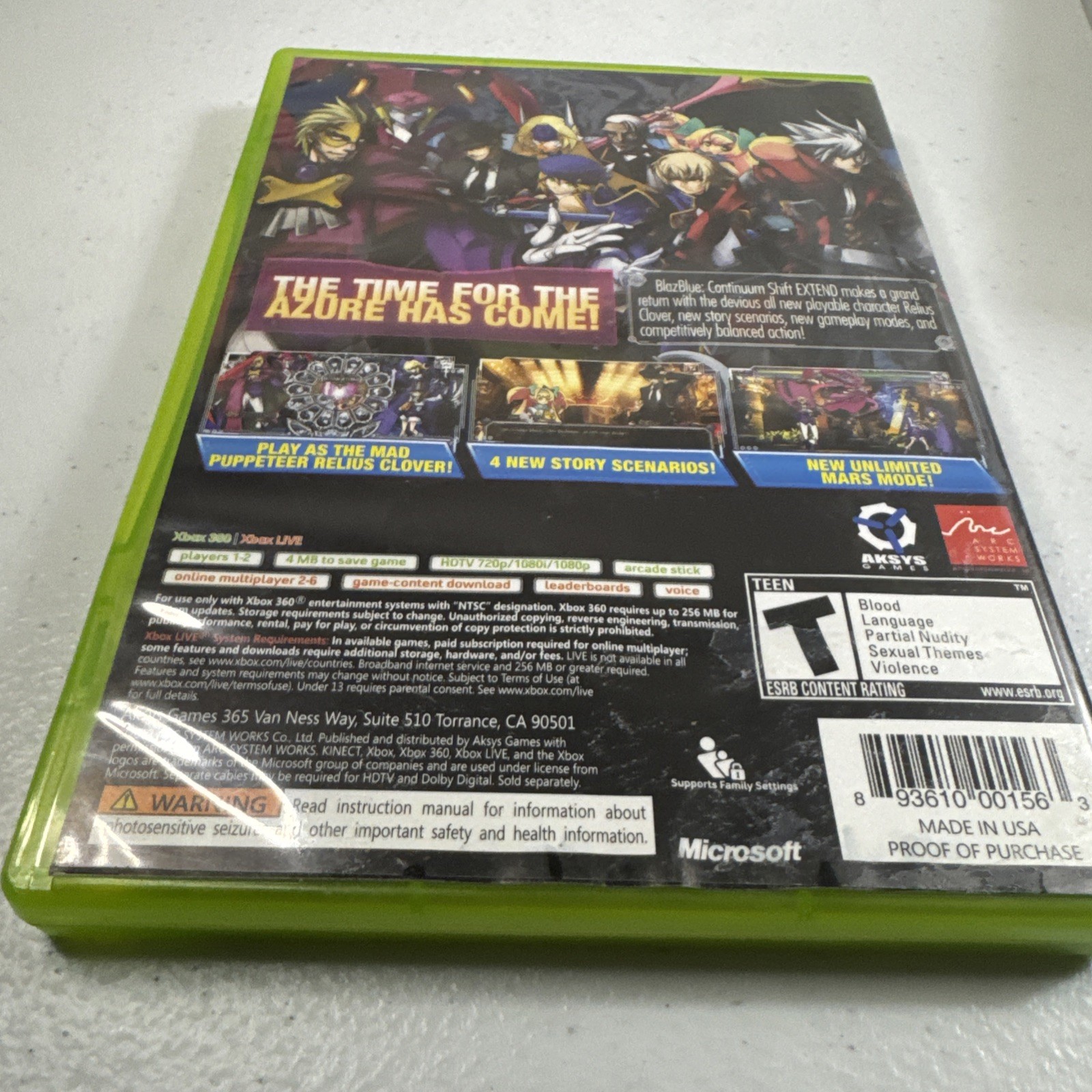 BlazBlue: Continuum Shift Extend (Microsoft Xbox 360, 2012) CIB