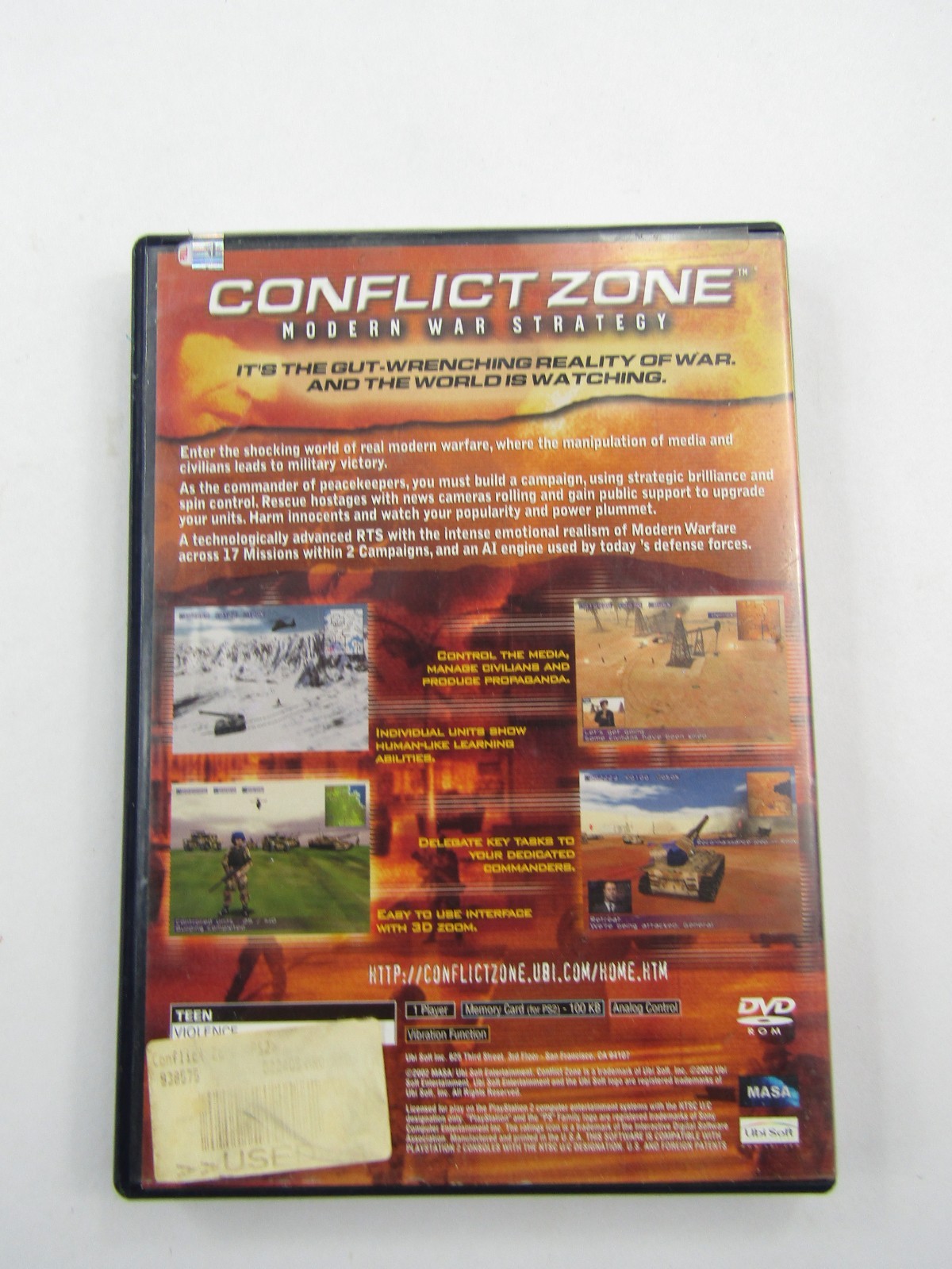 Conflict Zone Modern War Strategy PS2 Video Game Ubisoft CIB Complete