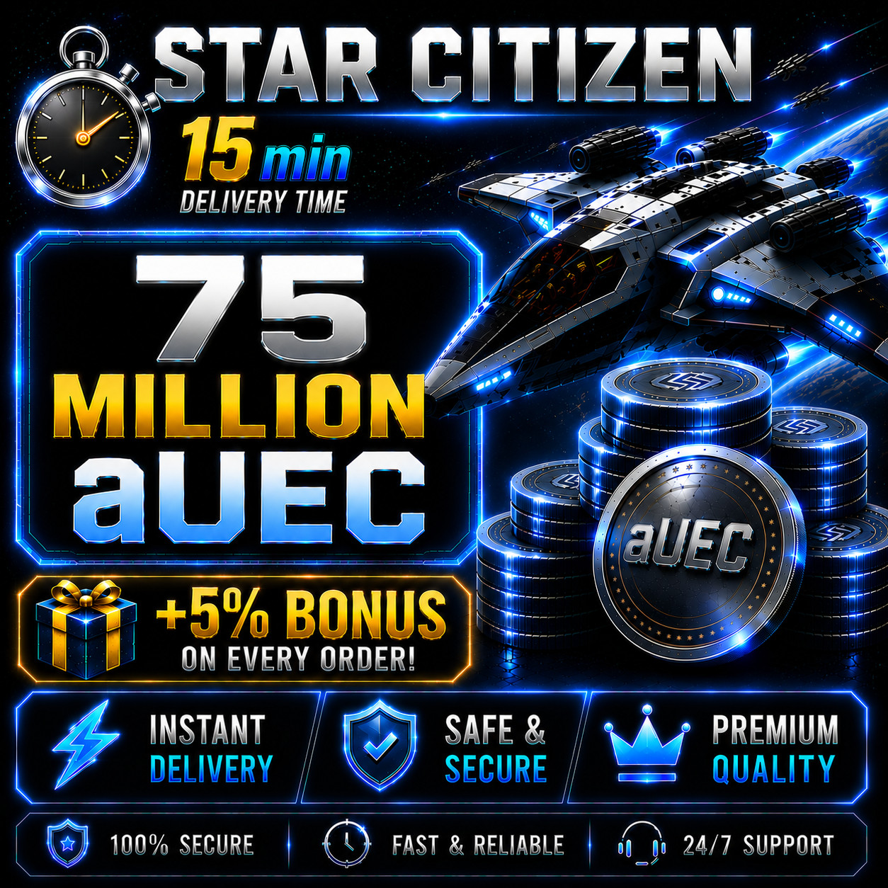 Star Citizen aUEC 75,000,000 🎁+5% Bonus🎁 Alpha UEC 4.8.2 Live Preview