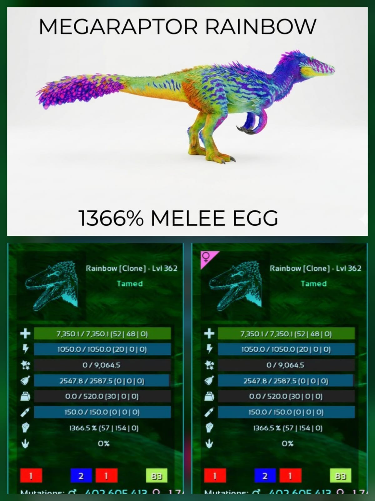 MEGARAPTOR TOP STATS EGG PAIR – Ark Survival Ascended Official PVE PC/XBOX/PS5