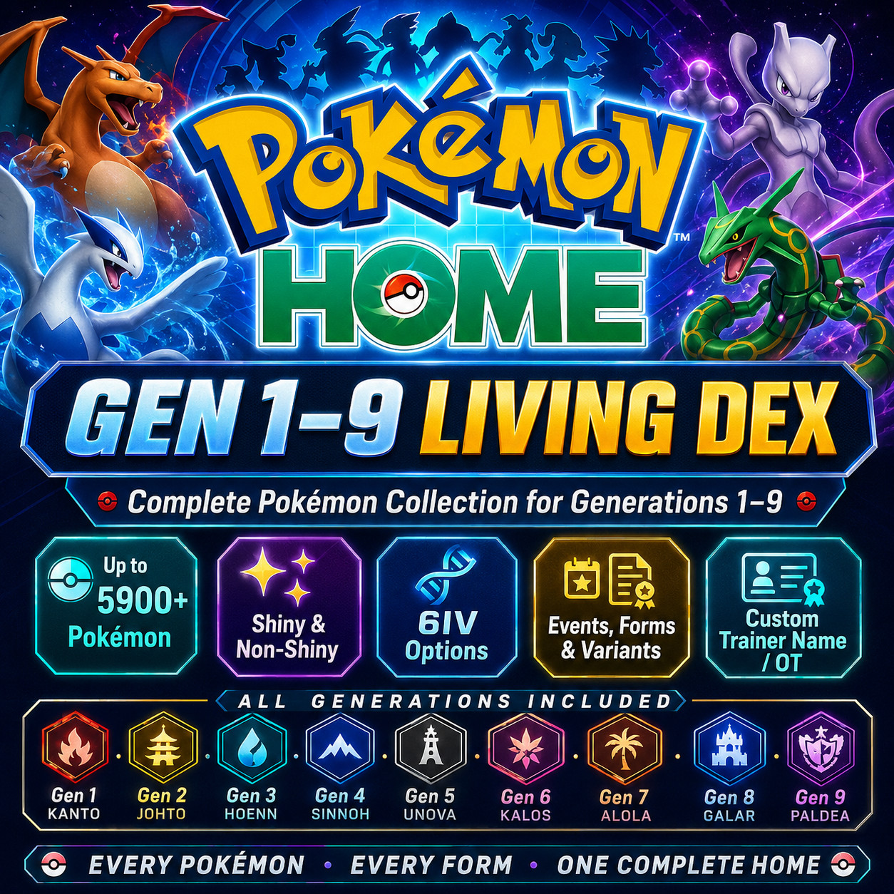 ✨ Pokemon Home Full Living Dex Gen 1-9 Completion✨Definitive Edition 🎮COMPLETE✨