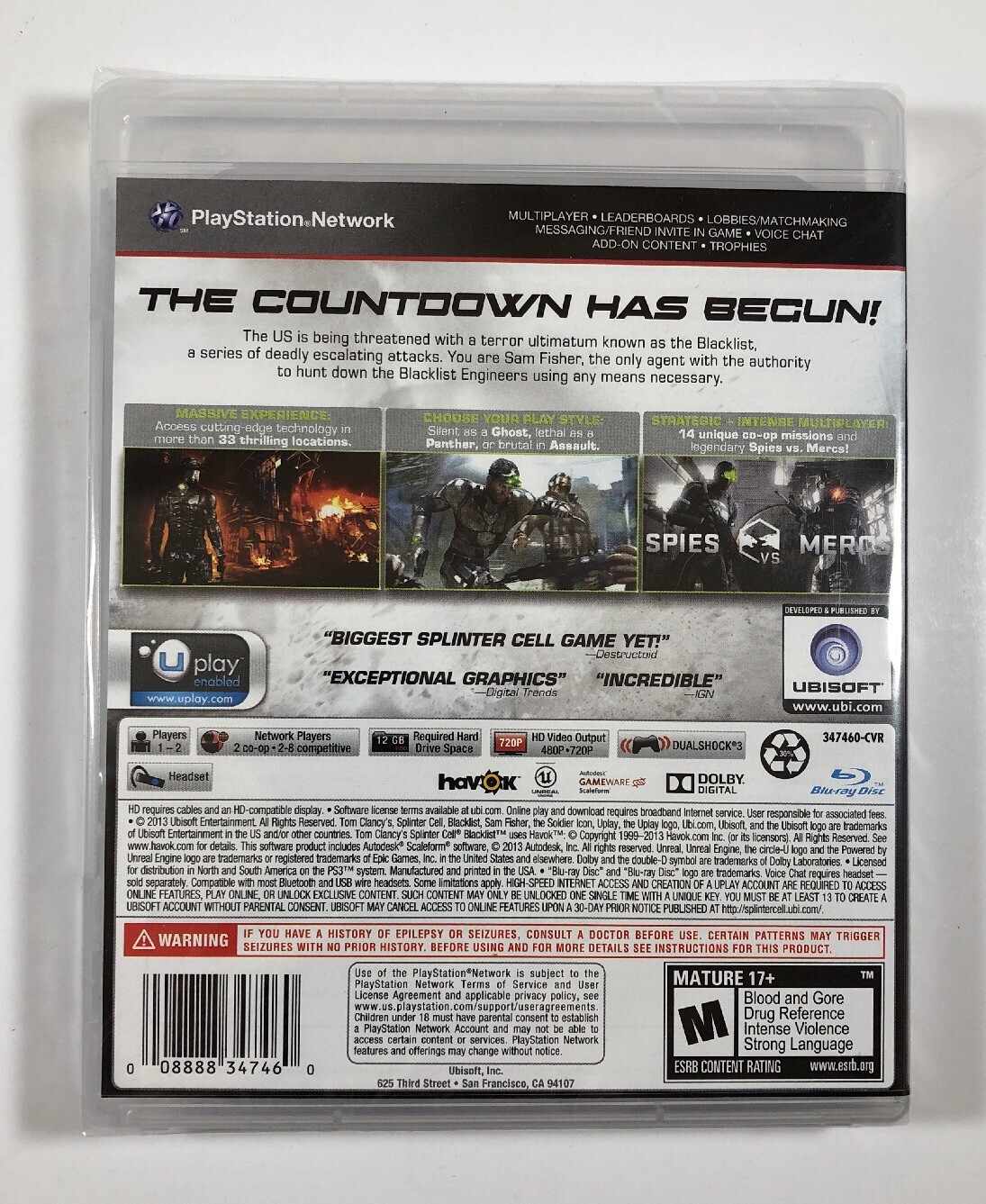 Tom Clancy’s Splinter Cell Blacklist (Sony PlayStation 3 / PS3) NEW, Ships TODAY