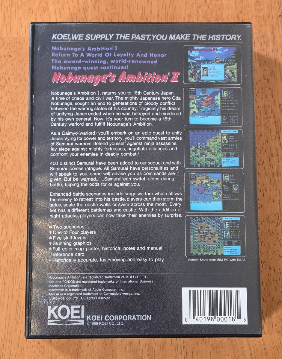 Nobunaga’s Ambition II Koei 5.25″ IBM PC Big Box Game Complete 1989 Map Poster