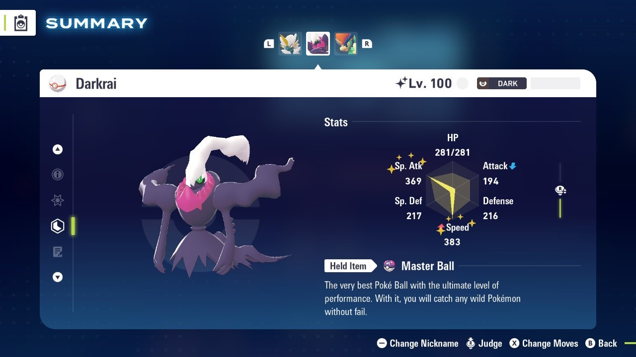 Pokemon Legends ZA ✨ 6IV Shiny Mythical Darkrai ✨Fast 🚀Masterball Held