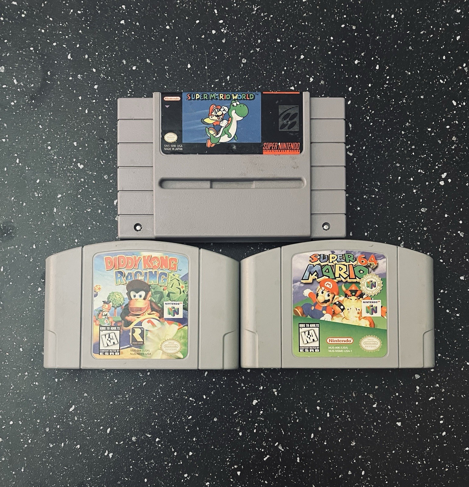 Super Mario World SNES + Super Mario 64 + Diddy Kong Racing N64 Cartridges Lot