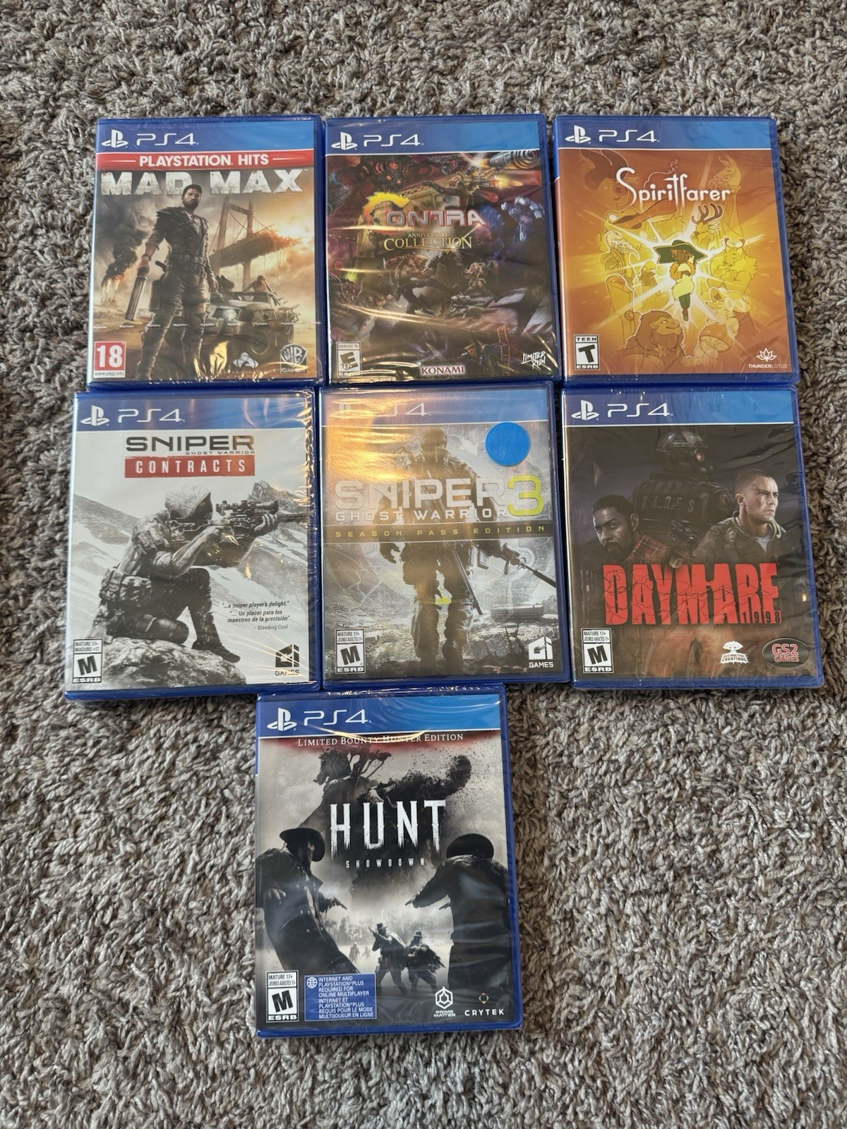 BRAND NEW PS4 GAME LOT MAD MAX CONTRA COLLECTION SPIRITFARER SNIPER CONTRACTS
