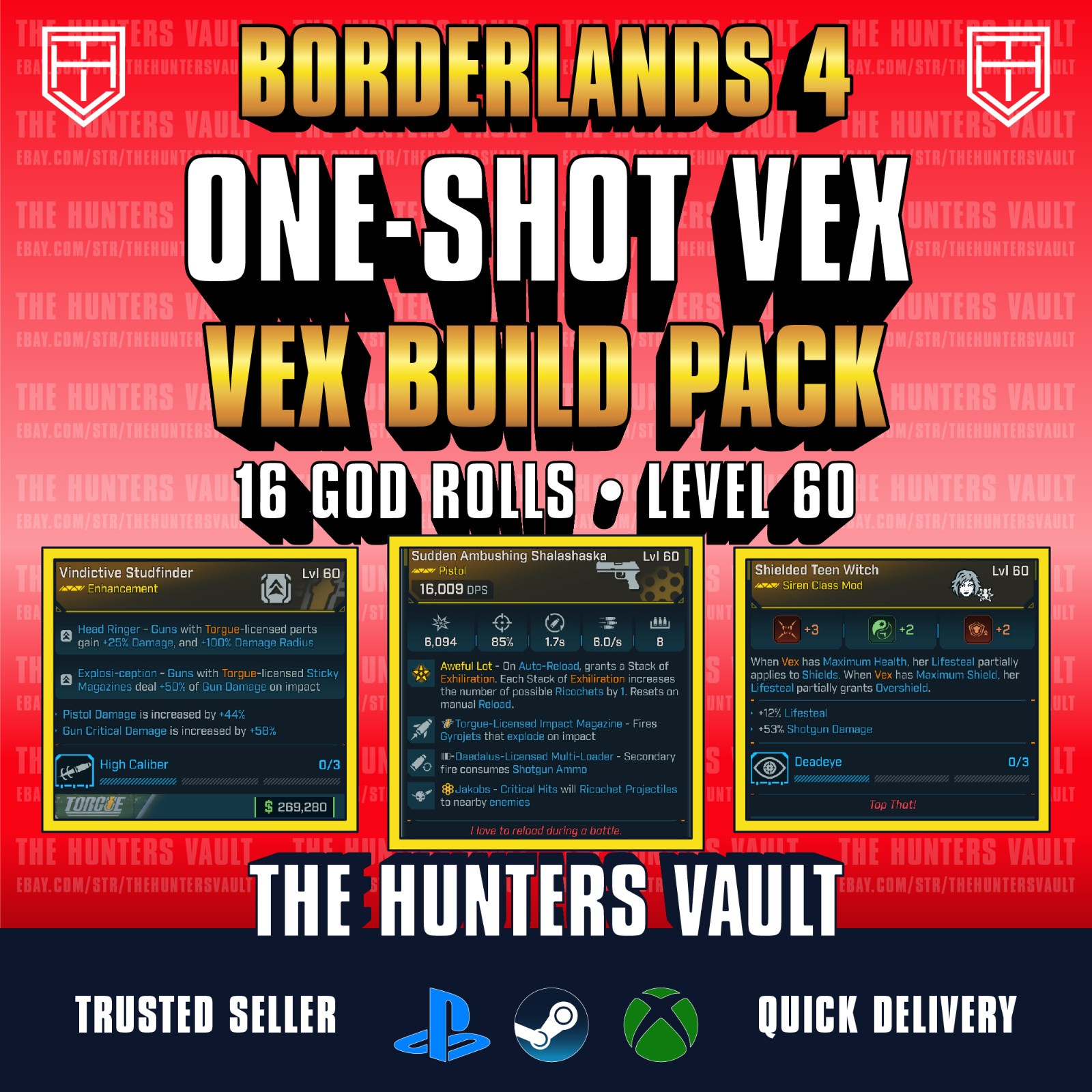 Borderlands 4 • One-Shot Vex Build Pack • LVL 60 • GOD ROLLS • PC PS5 XBOX STEAM