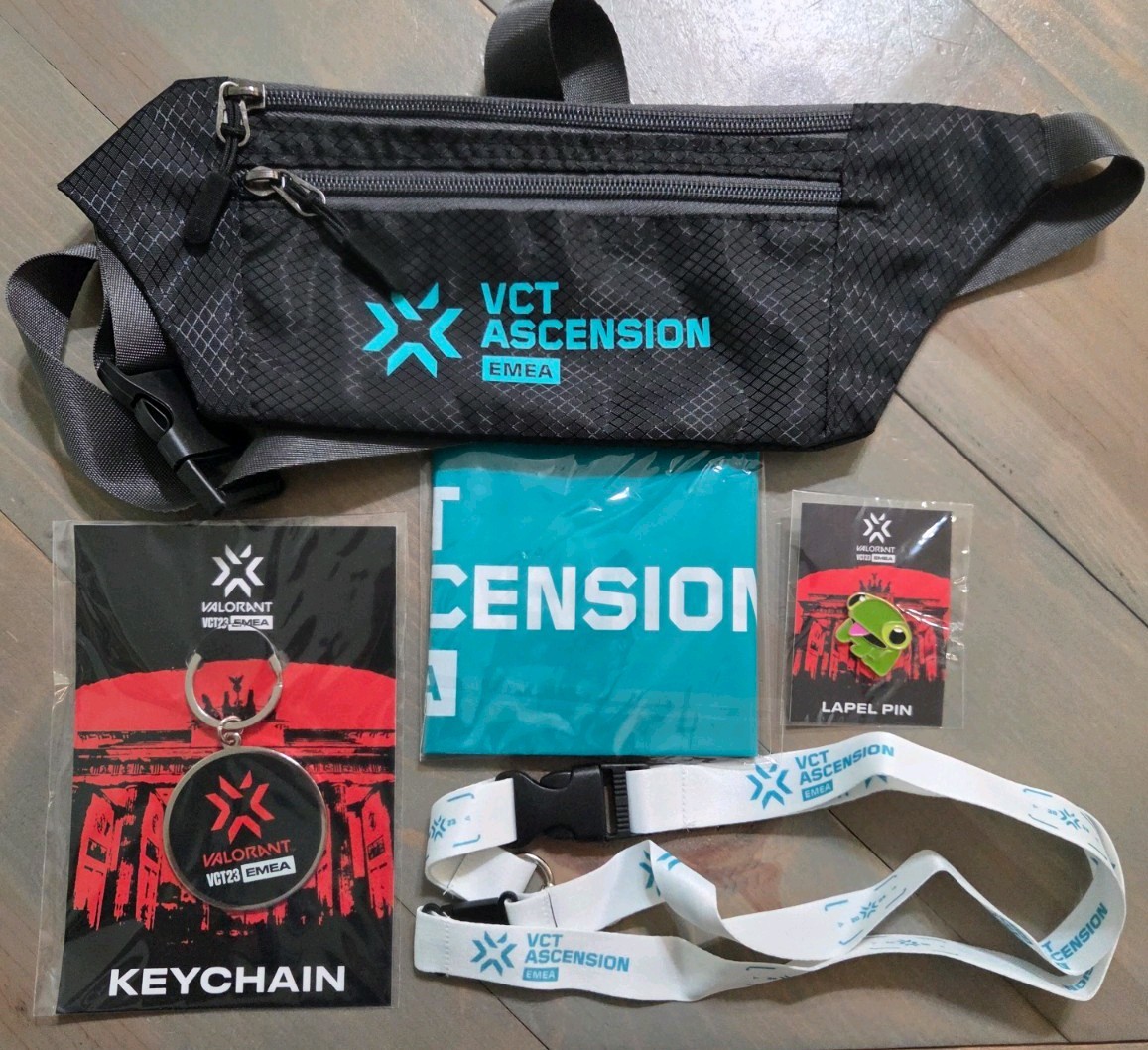Valorant VCT EMEA 2023 Fanny Pack Pins And Lanyard. Official Riot Merchandise