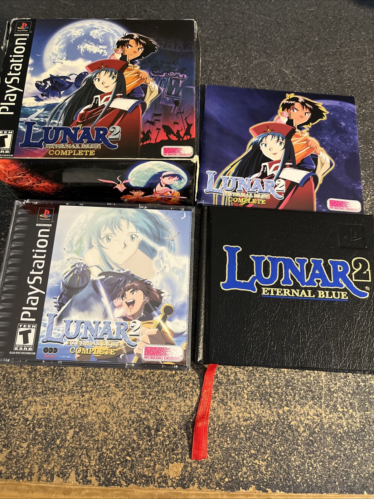 Lunar 2: Eternal Blue (PlayStation 1, 2000) 4 Disc CIB + Hardback Manual