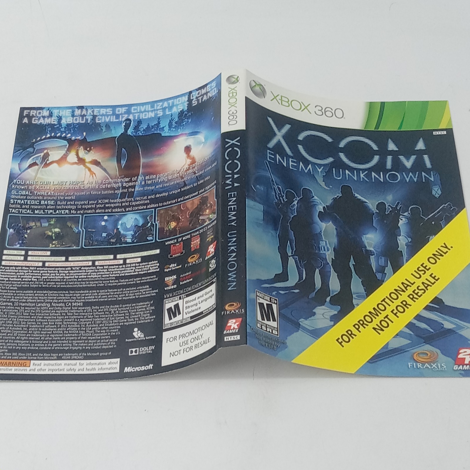 Xbox 360 XCOM Enemy Unkown Promotional Use Only Complete W/ Manual Untested