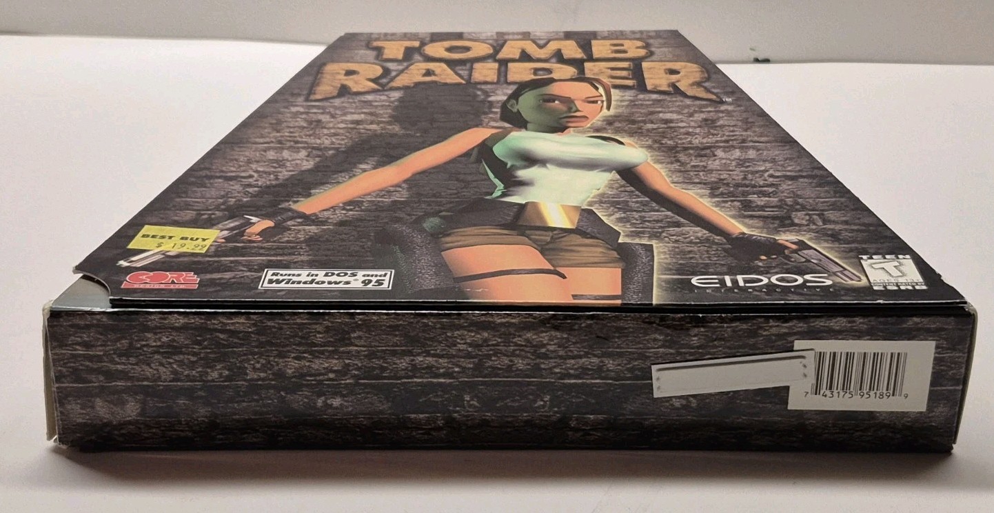 1996 Tomb Raider Trapezoid Box Big Box PC Game Vintage D0S 6.0 Win 95. 1st Ed.