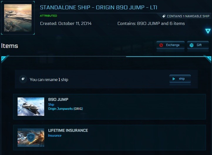 STAR CITIZEN – Origin 890 Jump OC with LTI (Lifetime Insurance)