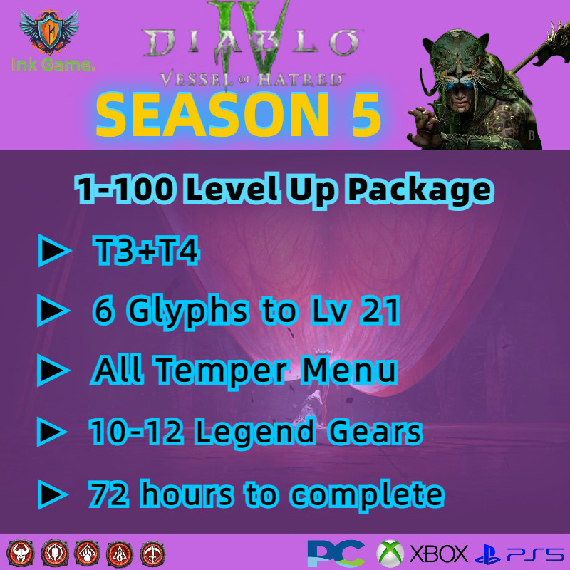 🔥DIABLO 4 SEASON 5✨ Power Boost Level up Lv Gold Coins