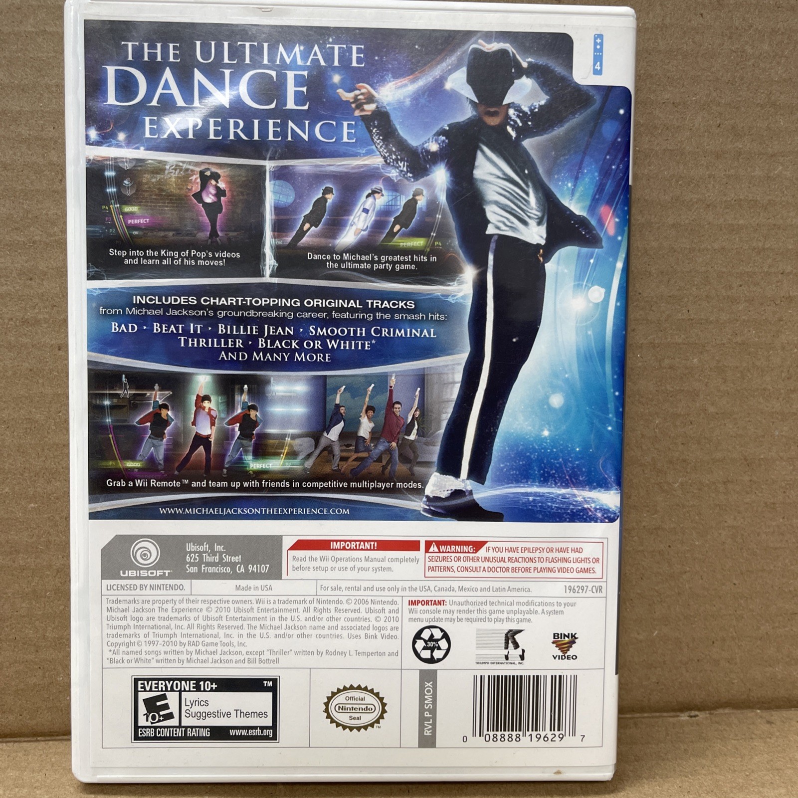 Wii Michael Jackson The Experience Game- Ubisoft- With Case And Instructions