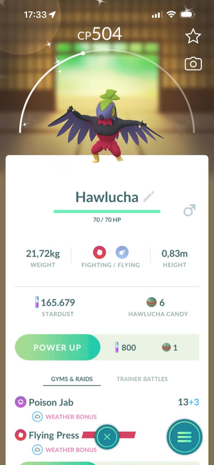 ✨Shiny Hawlucha ✨ – P T C – 80kStardust – Description