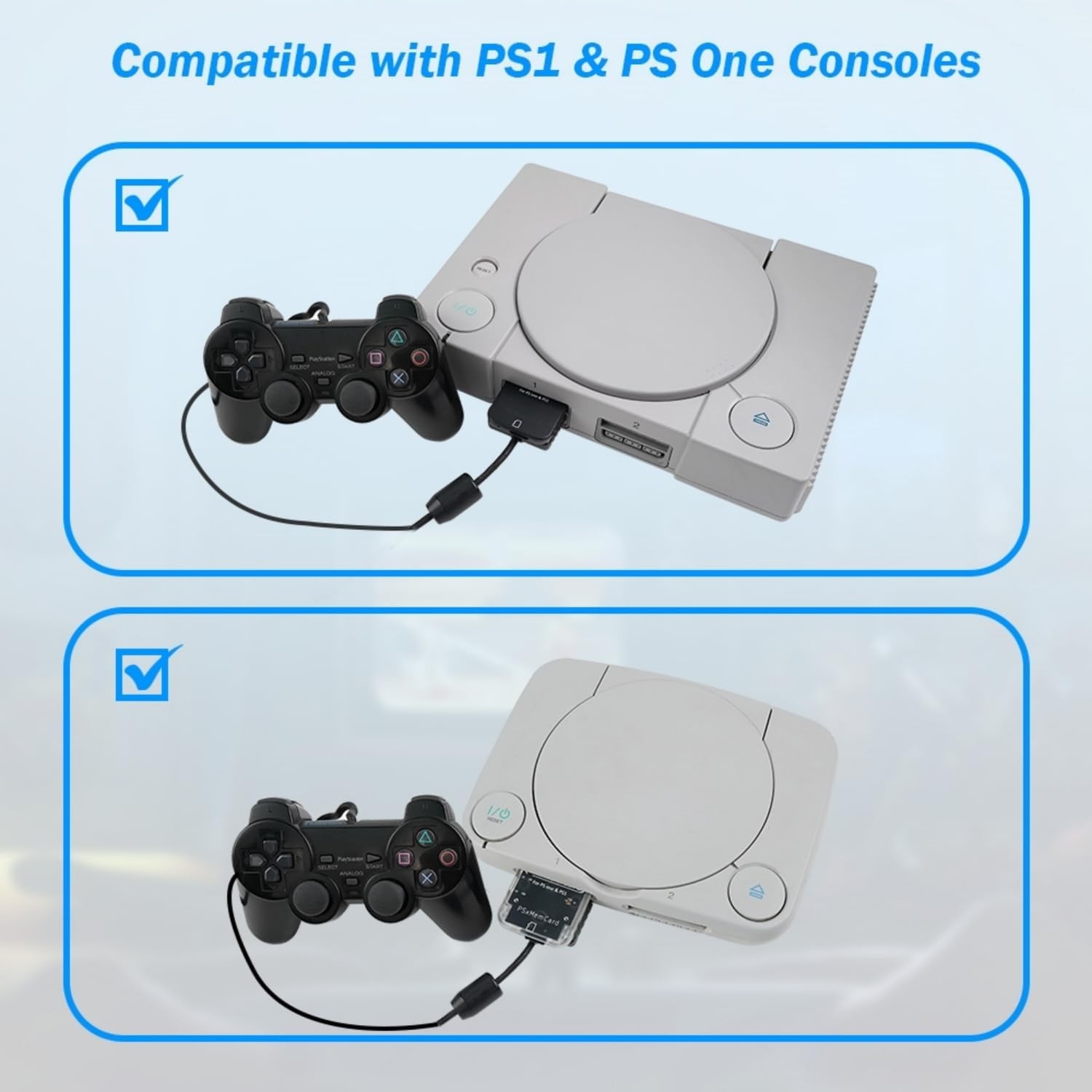 PSxMemCard PS1 Memory Card – Supports Firmware Upgrade, Saves Game Tran-White