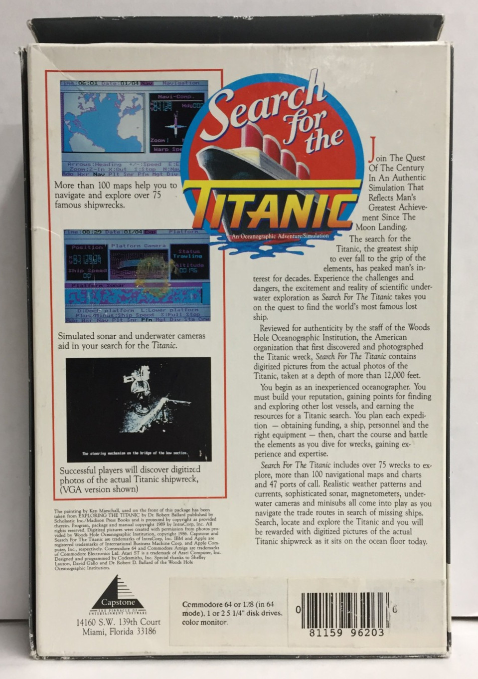 SEARCH FOR THE TITANIC Commodore 64 C64 CIB Complete MANUAL Inserts MAP Capstone