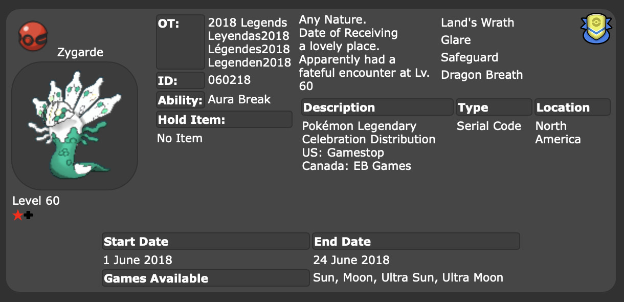 ✨ SHINY ZYGARDE ✨ EVENT EXCLUSIVE GameStop 2018 for Pokemon Sword Shield + Home!