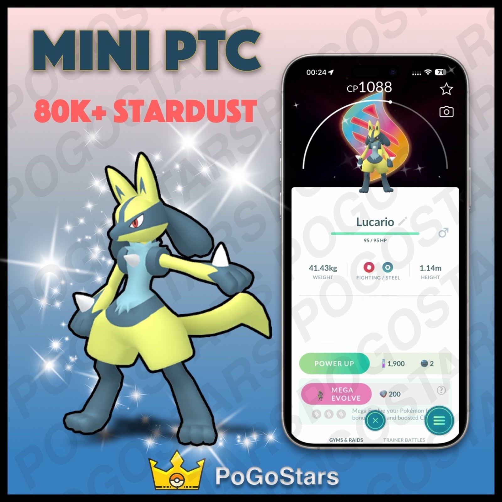 Pokémon PTC Go – Shiny Lucario – Go Tour 2026✨Special Mega Background✨