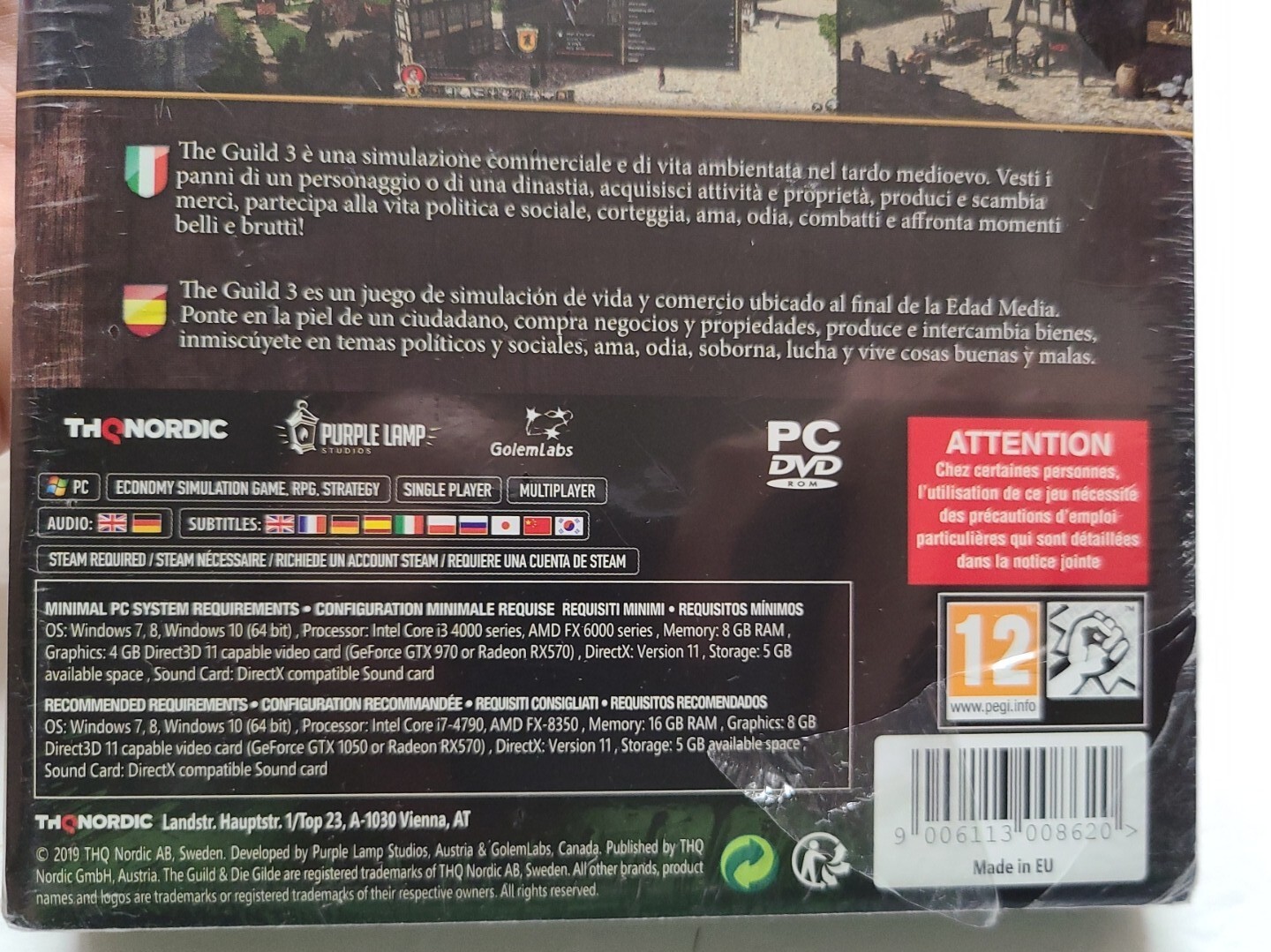NEW (disc Loose) The Guild 3 PC Game Pegi 12 Purple Lamp Studios Windows 2019