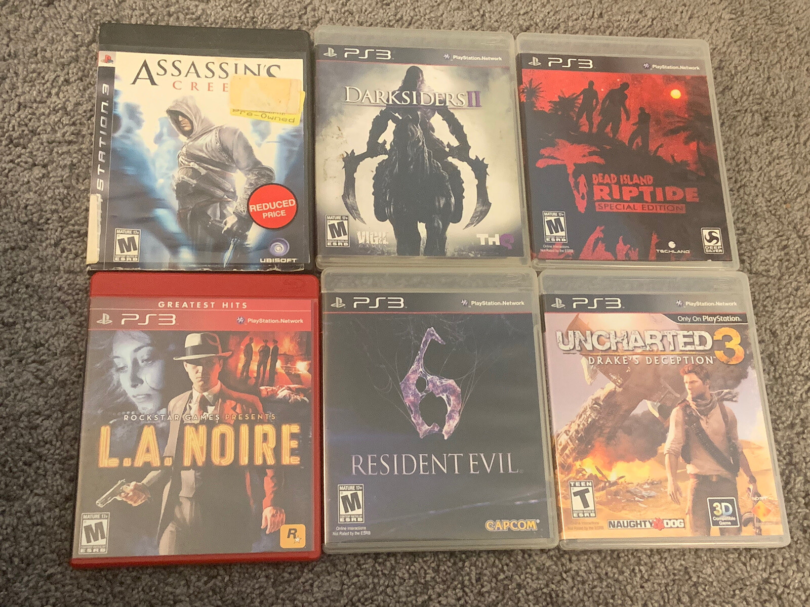 6 PS3 Game lot Assains Creed Darksiders Resident Evil Uncharted Dead Island LA N
