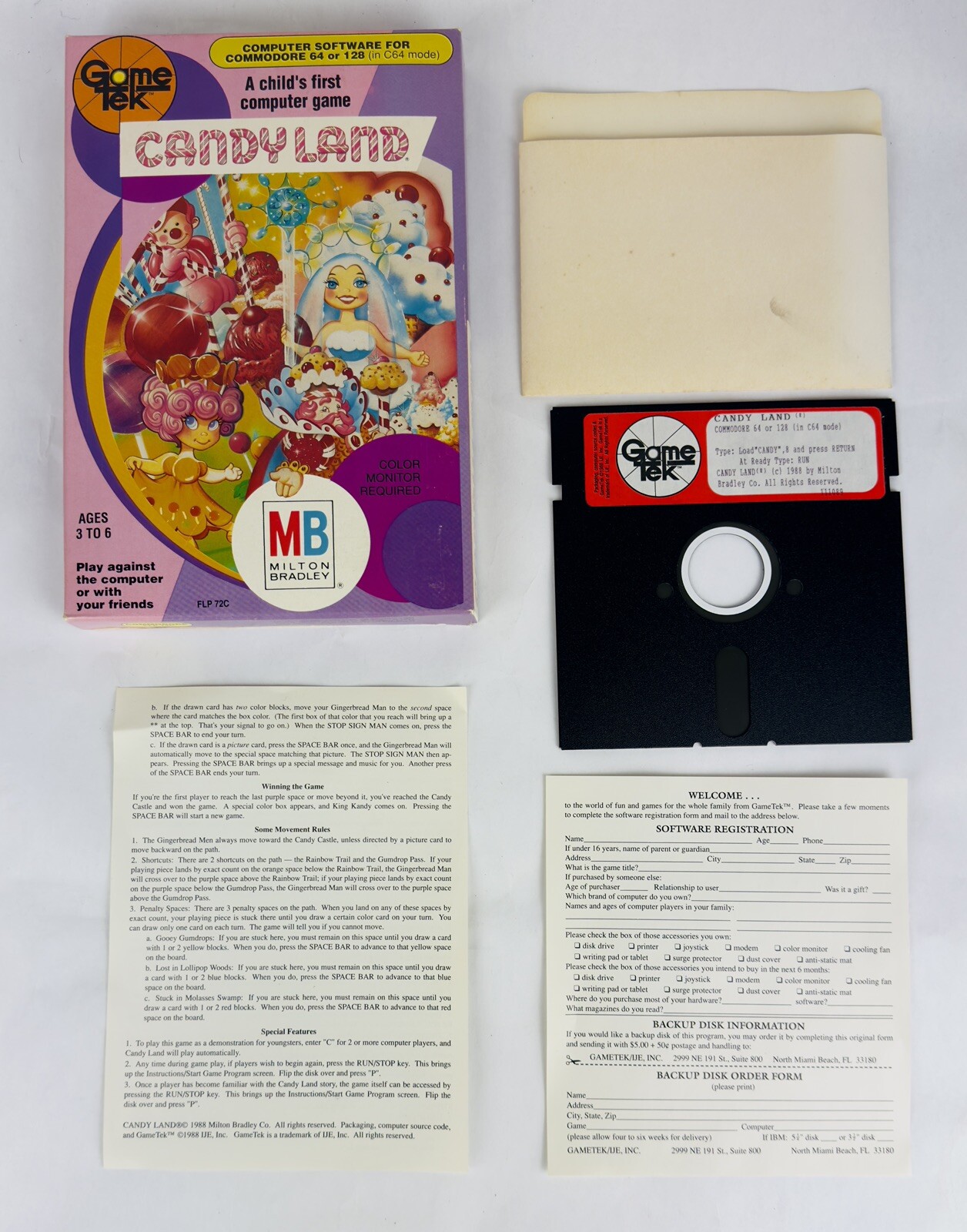 CLASSIC: Candy Land by GameTek and Milton Bradley for Commodore 64/128 CIB