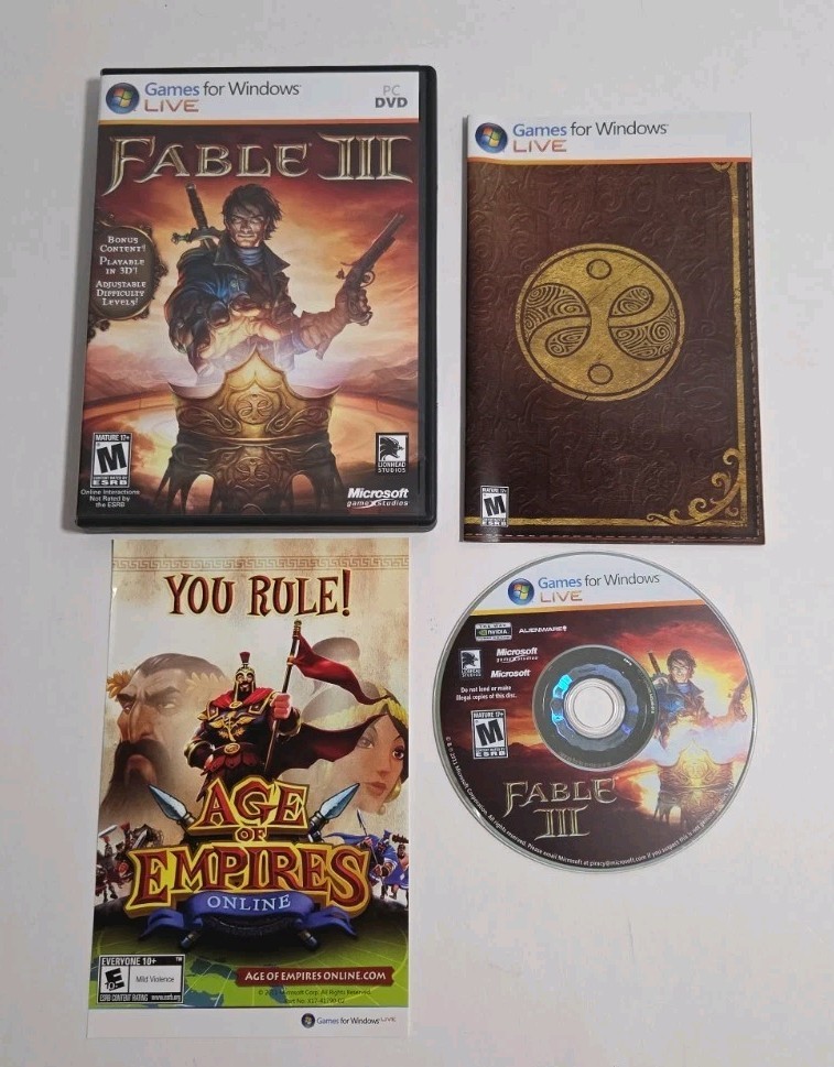 Fable III Microsoft Game Studios PC DVD For Windows Product Key Usage Unknown