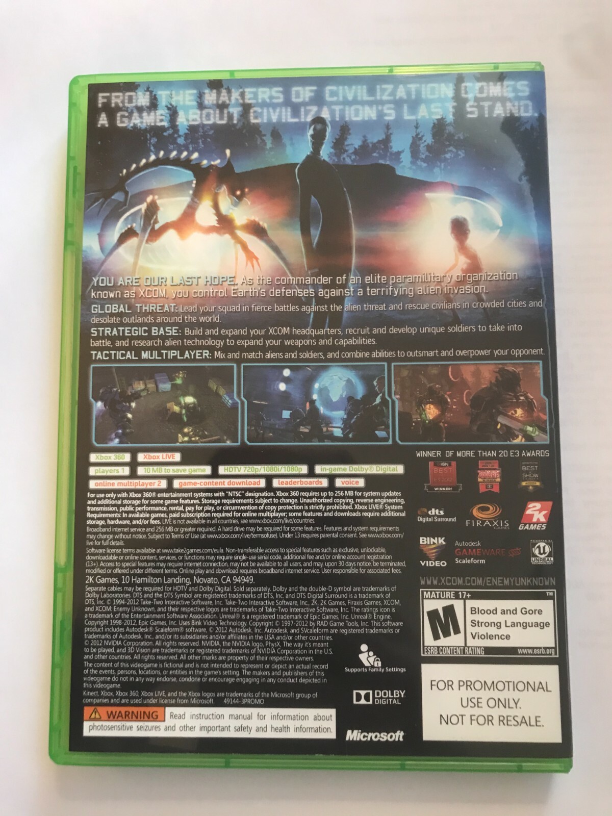 XCOM: Enemy Unkown — Promotional Use Only (Microsoft Xbox 360, 2013)