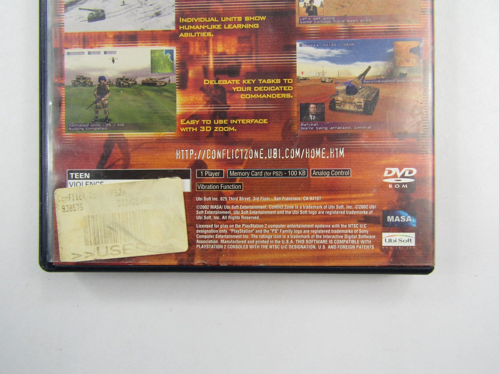 Conflict Zone Modern War Strategy PS2 Video Game Ubisoft CIB Complete