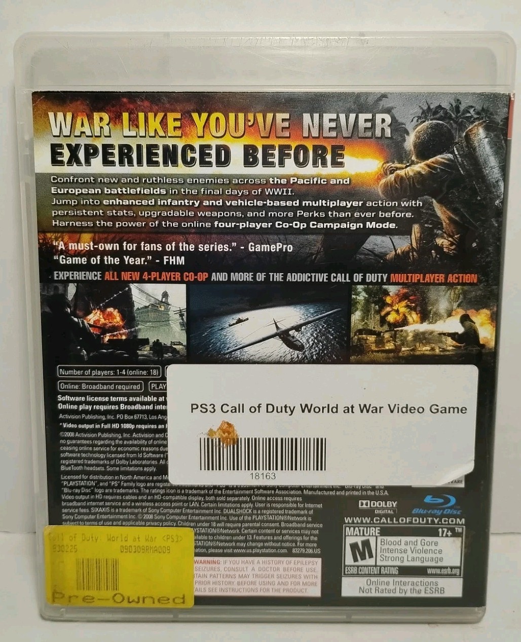 Call of Duty: World at War (Sony PlayStation 3, 2008) Complete CIB, Tested
