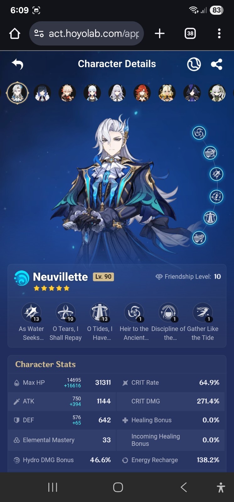 [NA] Genshin Impact Account C6 Neuvillette AR59 34 *5 STARS 28*5 WEAPONS