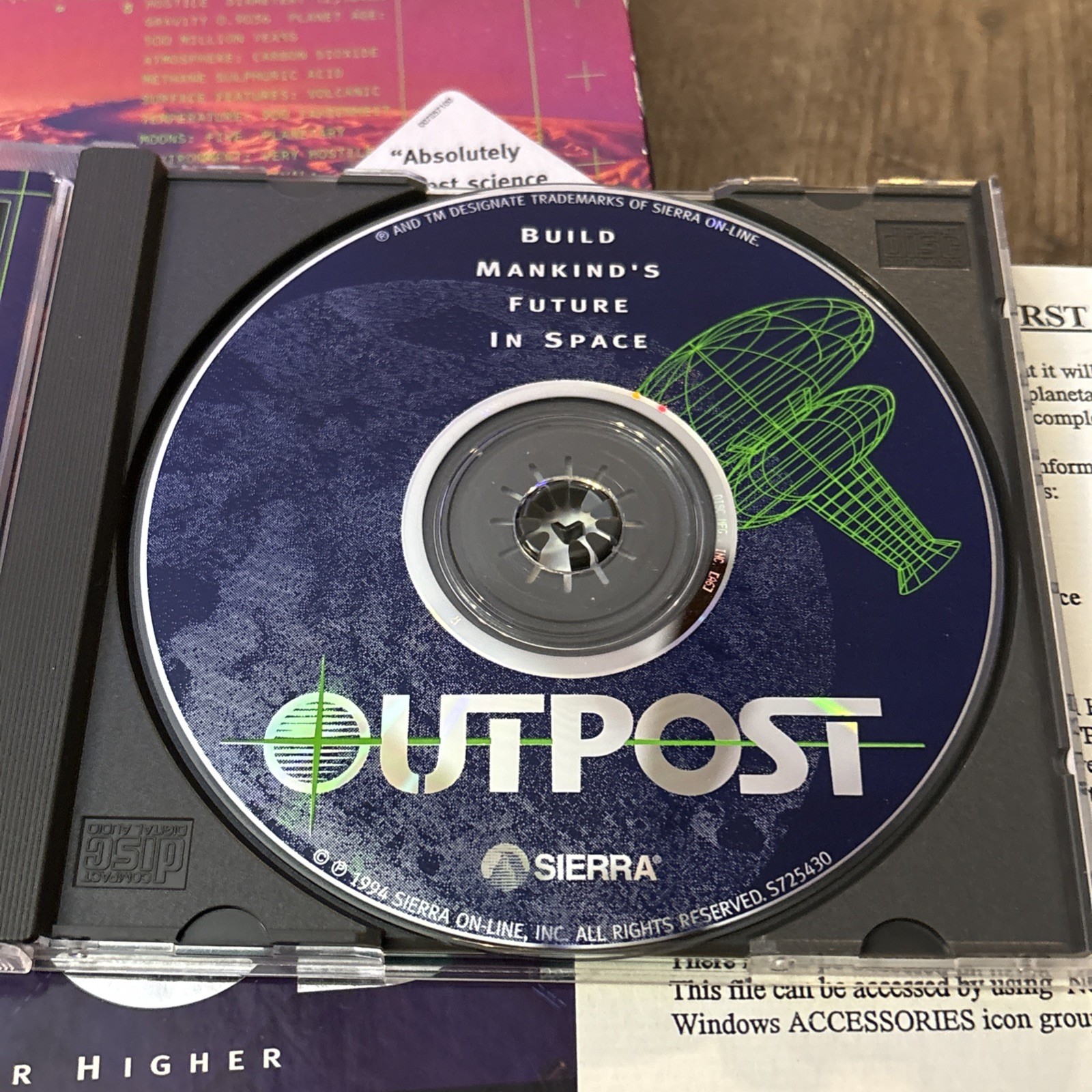 Outpost (PC, 1994) Big Box Disc Diskette Science Fiction Space Build Game