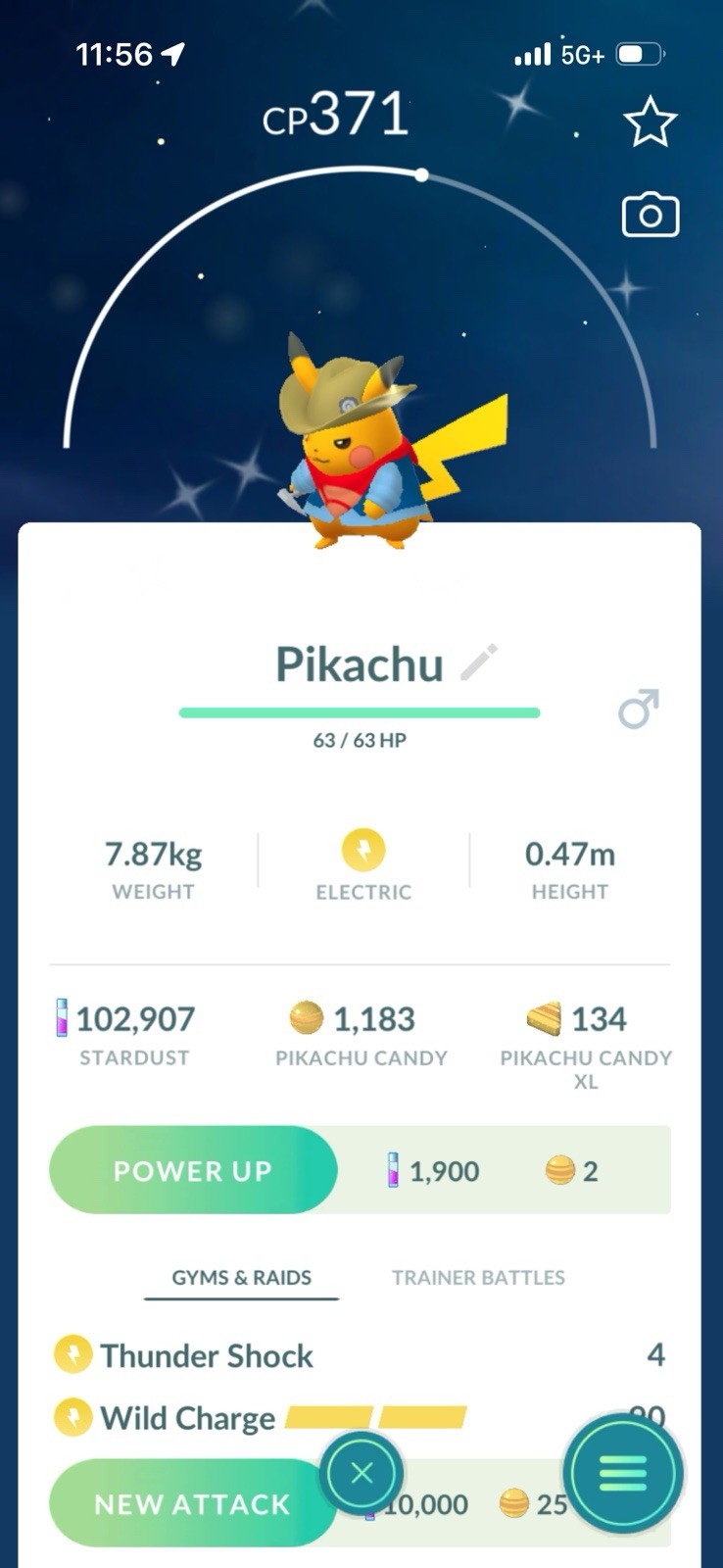 Pokémon GO Pikachu CP 371 Thunder Shock Wild Charge Mobile Niantic Online